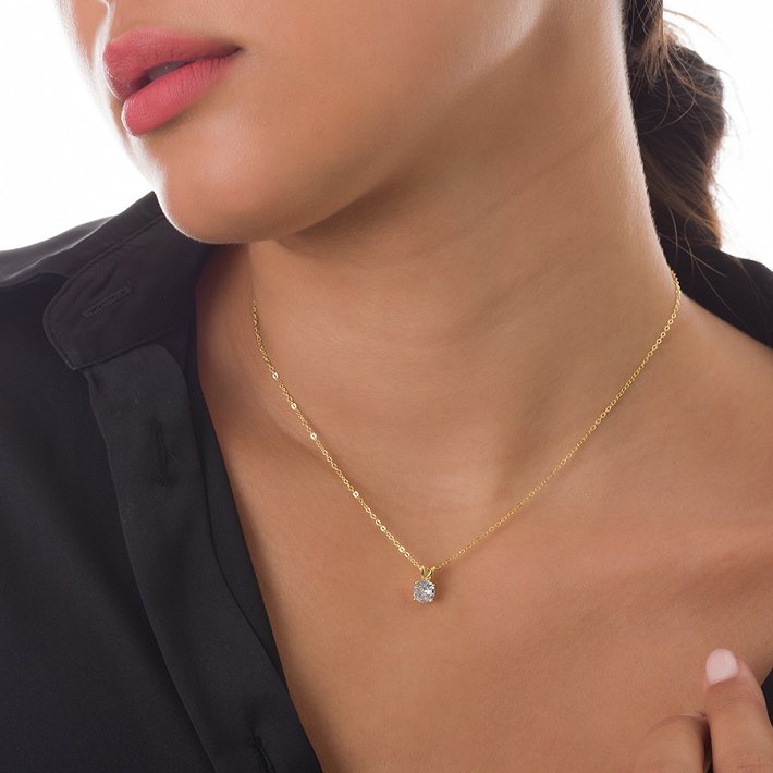 Oxzen κολιέ ασημένιο επιχρυσωμένο με ένα λευκό ζιργκόν