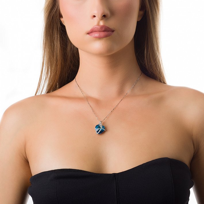 Oxzen γυναικείο κολιέ ασημένιο καρδιά και πέτρες ζιργκόν