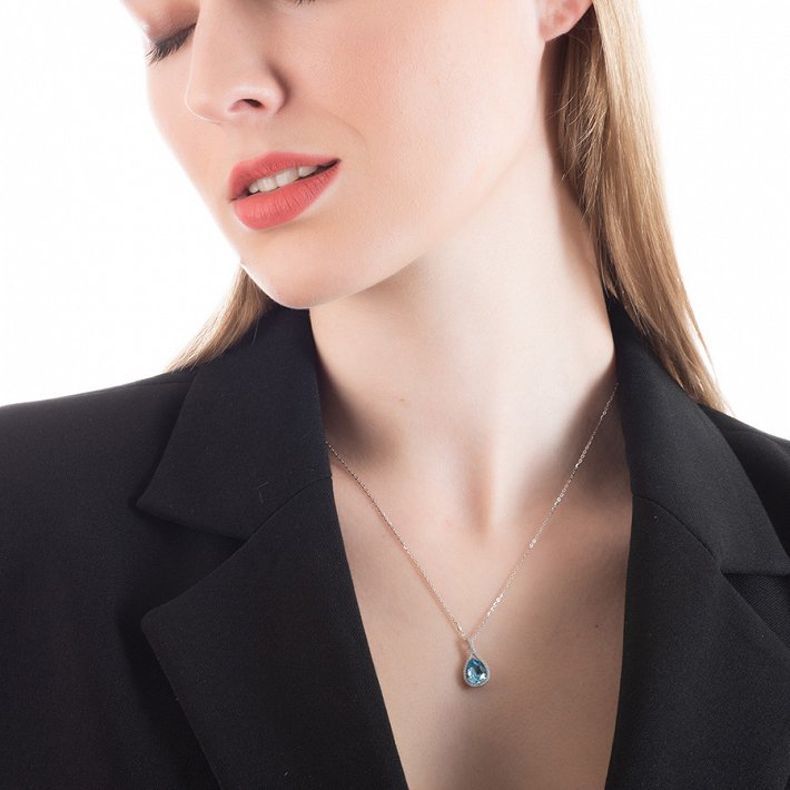 Oxzen γυναικείο κολιέ ασημένιο δάκρυ με πέτρες ζιργκόν