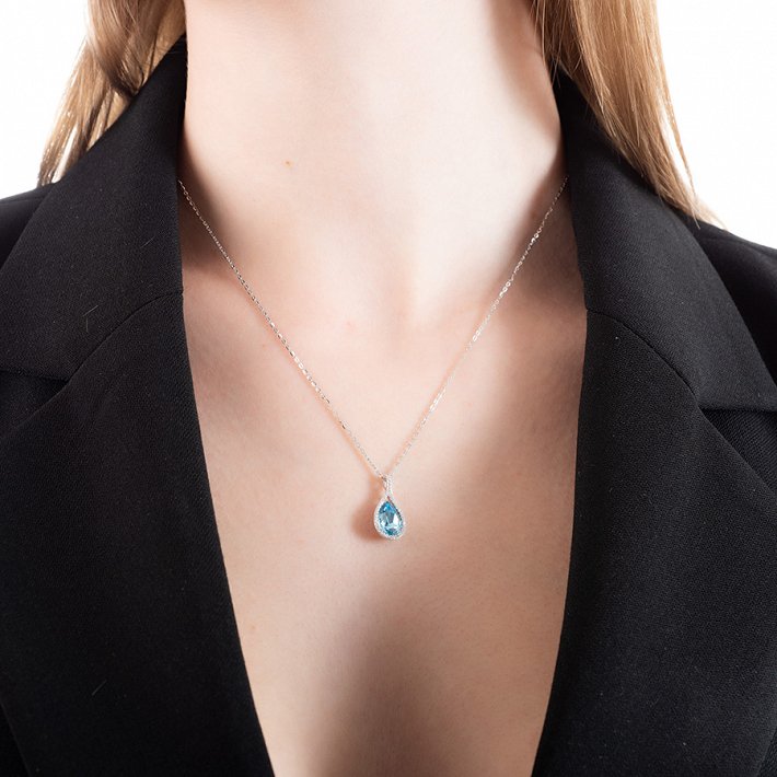 Oxzen γυναικείο κολιέ ασημένιο δάκρυ με πέτρες ζιργκόν