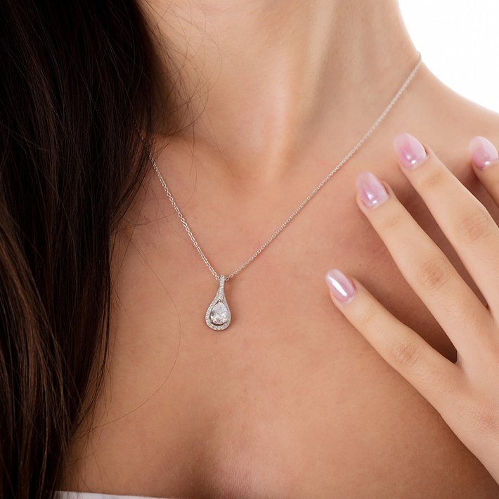 Oxzen γυναικείο κολιέ ασημένιο δάκρυ με πέτρα ζιργκόν