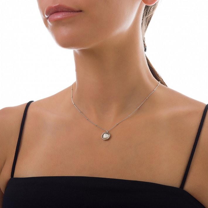 Oxzen γυναικείο κολιέ ασημένιο χειροποίητο με πέρλα