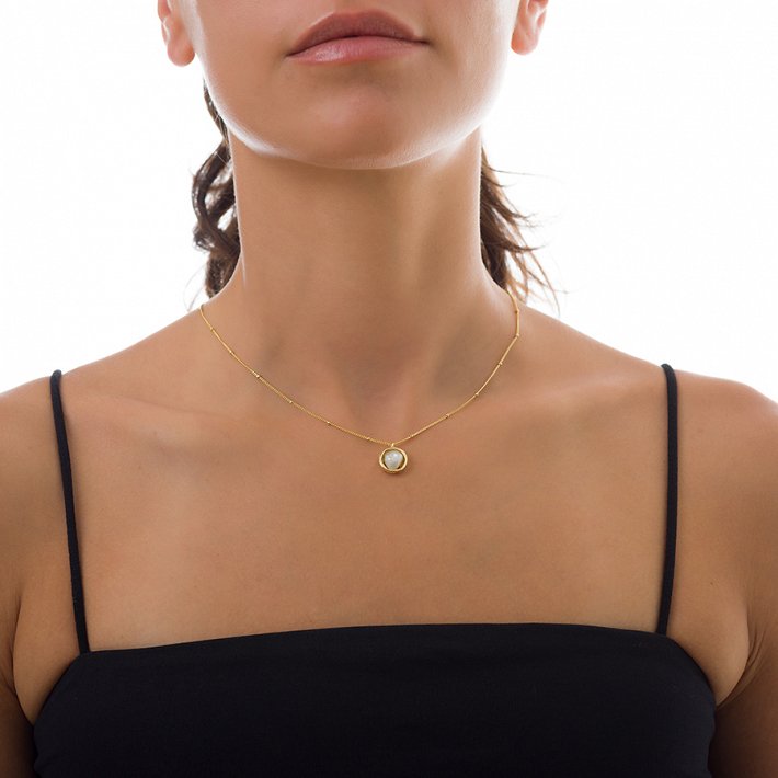 Oxzen γυναικείο κολιέ ασημένιο χειροποίητο με πέρλα