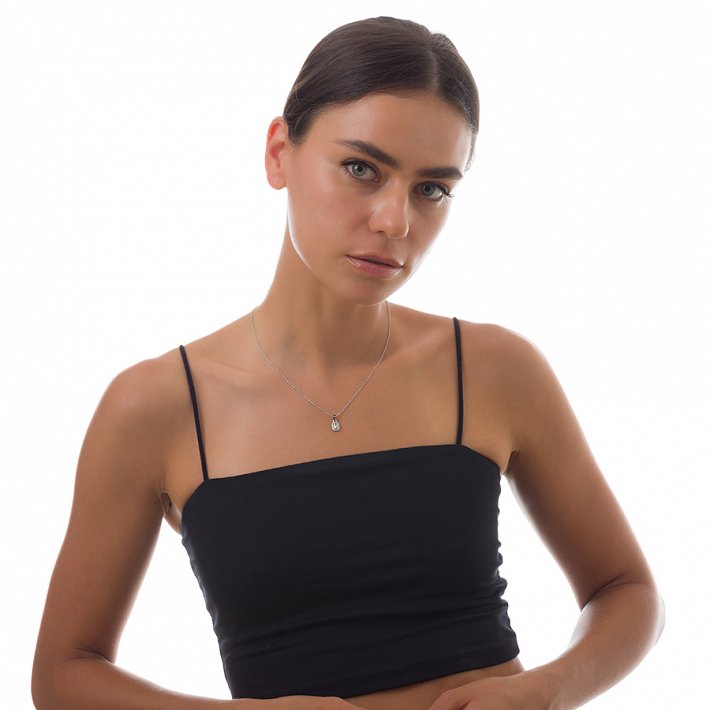 Oxzen γυναικείο κολιέ ασημένιο ορθογώνιο μονόπετρο με λευκά ζιργκόν