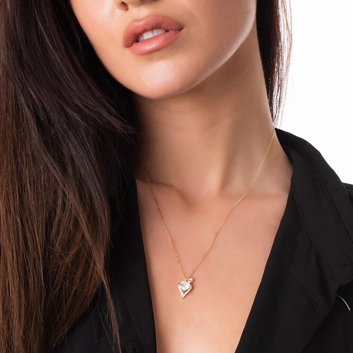 Oxzen κολιέ ασημένιο καρδιά με λευκό ζιργκόν