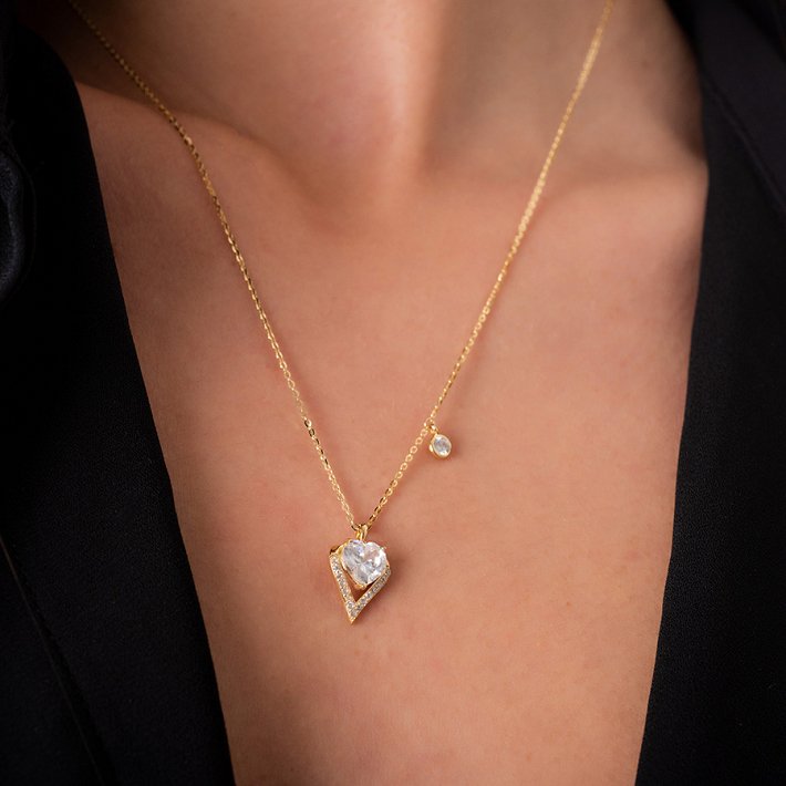 Oxzen κολιέ ασημένιο καρδιά με λευκό ζιργκόν