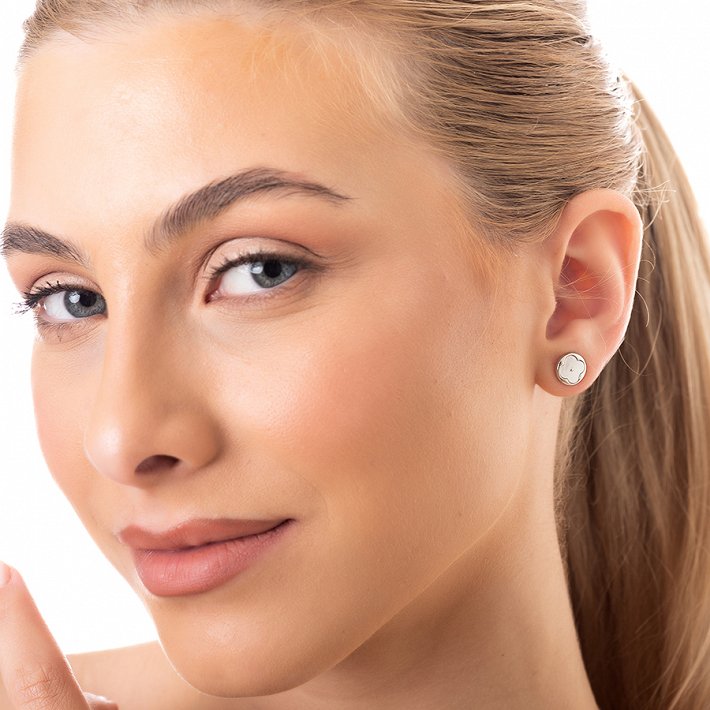 Oxzen σκουλαρίκια καρφωτά ασημένια με φίλντισι