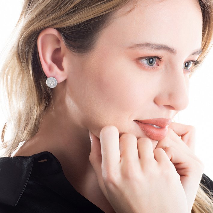 Oxzen σκουλαρίκια καρφωτά ασημένια κύκλος με φίλντισι και πέτρες ζιργκόν