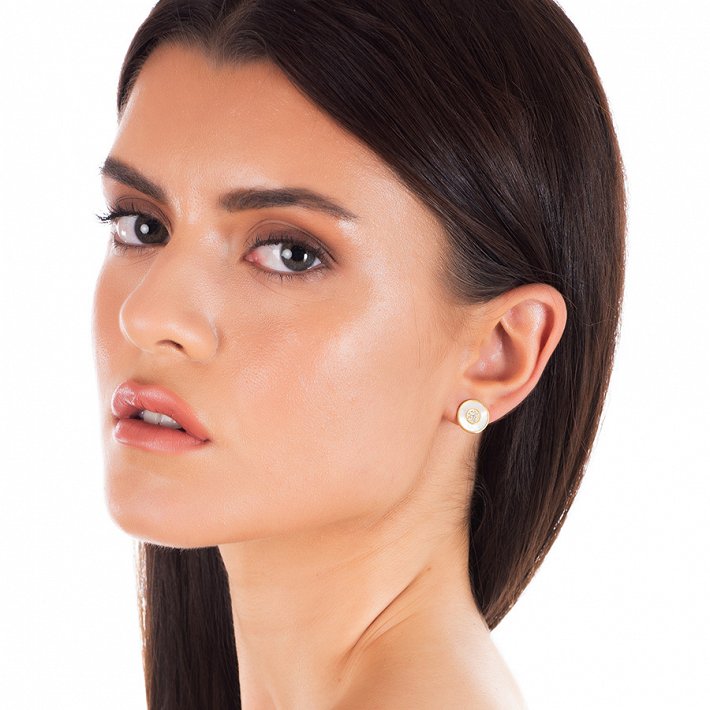 Oxzen σκουλαρίκια καρφωτά ασημένια κύκλος με φίλντισι και πέτρες ζιργκόν