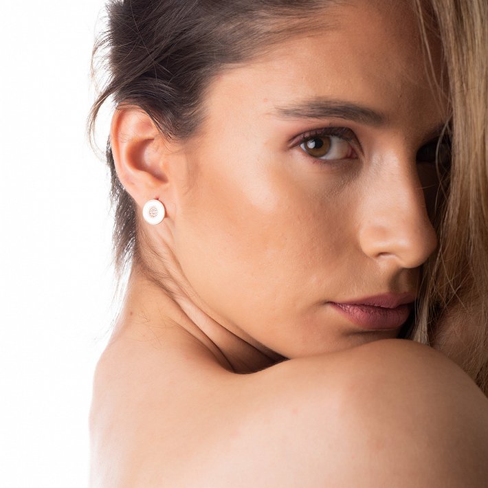 Oxzen σκουλαρίκια καρφωτά ασημένια κύκλος με φίλντισι και πέτρες ζιργκόν