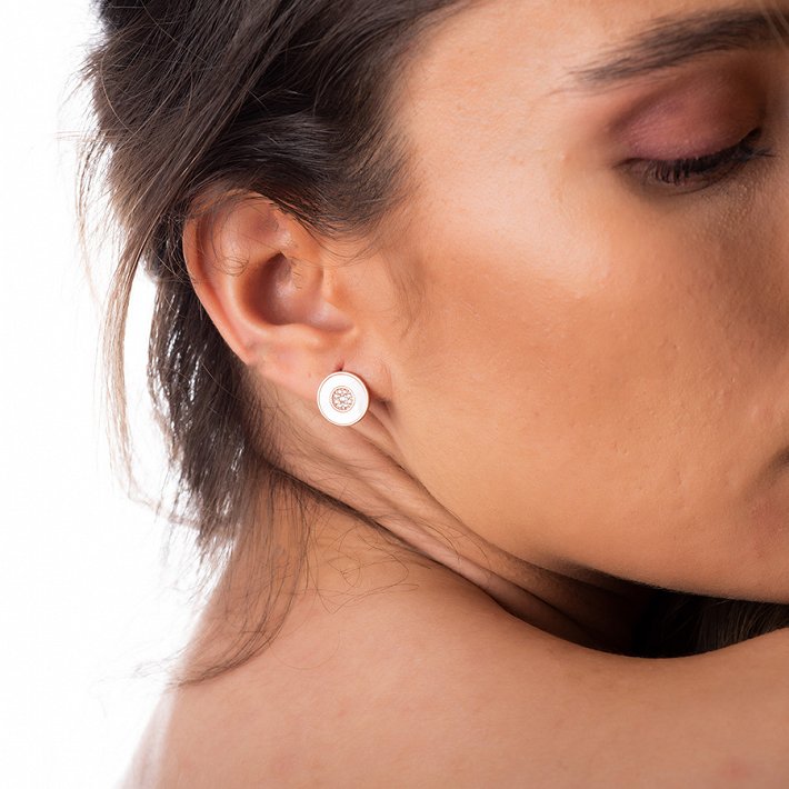 Oxzen σκουλαρίκια καρφωτά ασημένια κύκλος με φίλντισι και πέτρες ζιργκόν