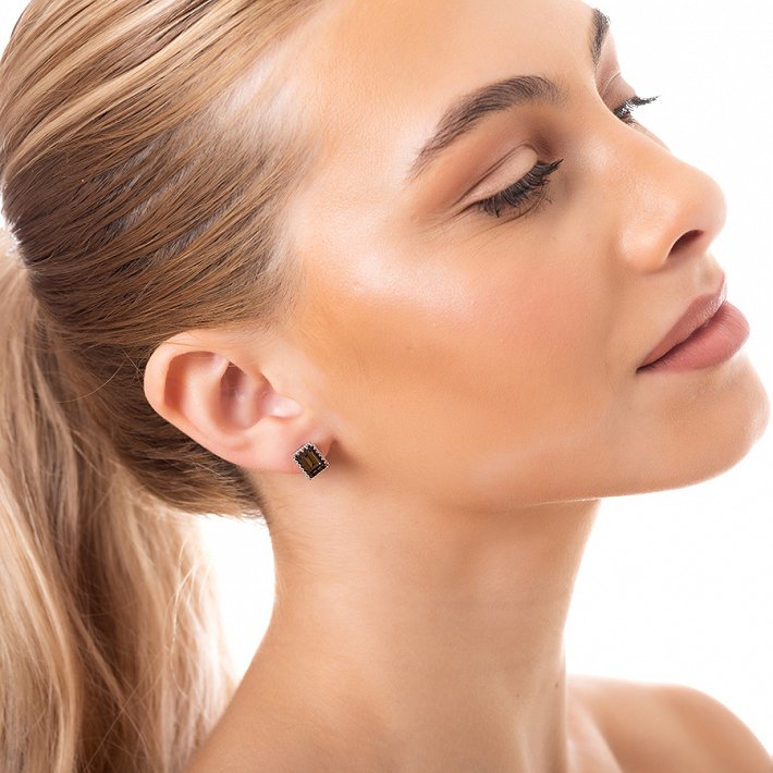 Oxzen σκουλαρίκια καρφωτά ασημένια με τετράγωνη πέτρα ζιργκόν
