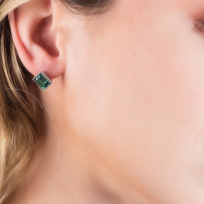 Oxzen σκουλαρίκια καρφωτά ασημένια με τετράγωνη πέτρα ζιργκόν