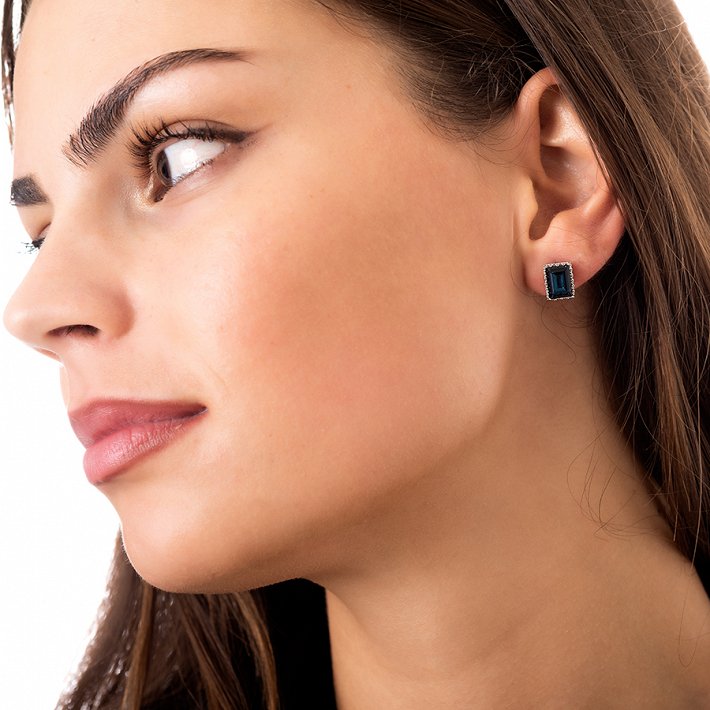 Oxzen σκουλαρίκια καρφωτά ασημένια με τετράγωνη πέτρα ζιργκόν