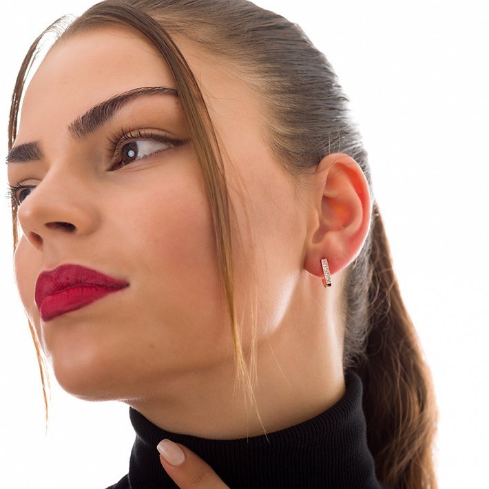 Oxzen σκουλαρίκια κρικάκια μικρά ασημένια με πέτρες ζιργκόν