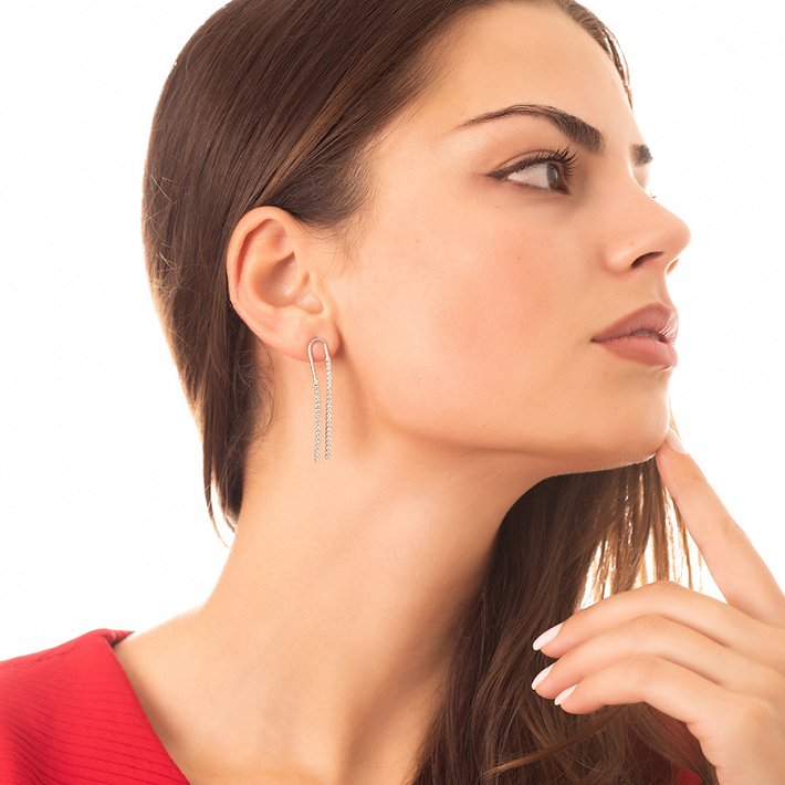 Oxzen σκουλαρίκια κρεμαστά ασημένια διπλά με πέτρες ζιργκόν