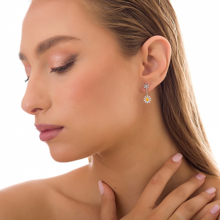 Oxzen σκουλαρίκια κρεμαστά ασημένια μαργαρίτα