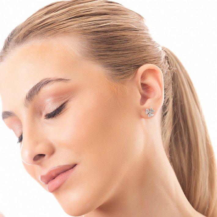 Oxzen σκουλαρίκια καρφωτά ασημένια λουλούδι με ζιργκόν