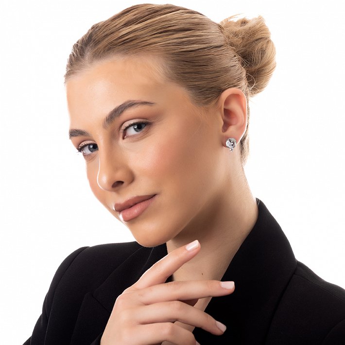 Oxzen σκουλαρίκια καρφωτά ασημένια με γαλάζια πέτρα ζιργκόν