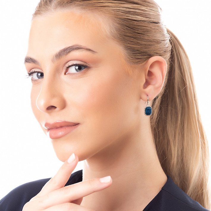 Oxzen σκουλαρίκια κρεμαστά ασημένια με μπλε πέτρα ζιργκόν