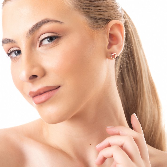 Oxzen σκουλαρίκια καρφωτά ασημένια καρδιά με περλίτσες