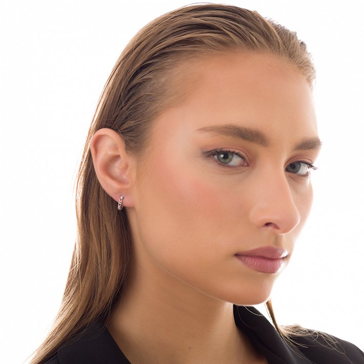 Oxzen σκουλαρίκια κρικάκια μικρά ασημένια 10mm με πέτρες ζιργκόν