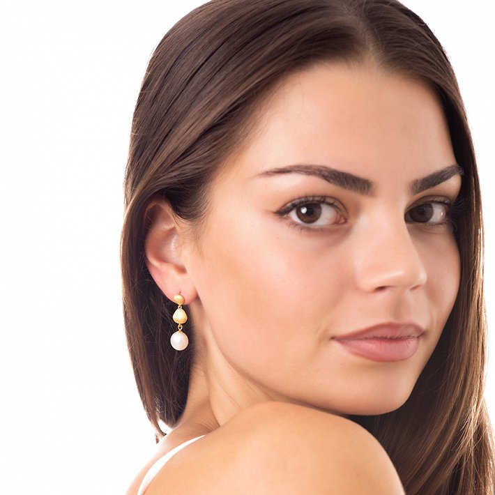 Oxzen σκουλαρίκια κρεμαστά ασημένια χειροποίητα με πέρλα Majorica