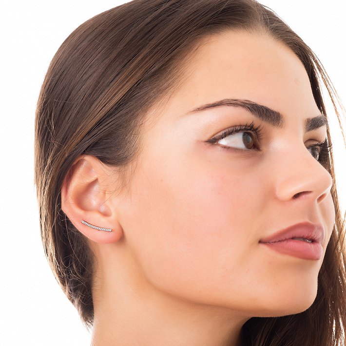 Oxzen σκουλαρίκι ασημένιο ear climber με πέτρες ζιργκόν