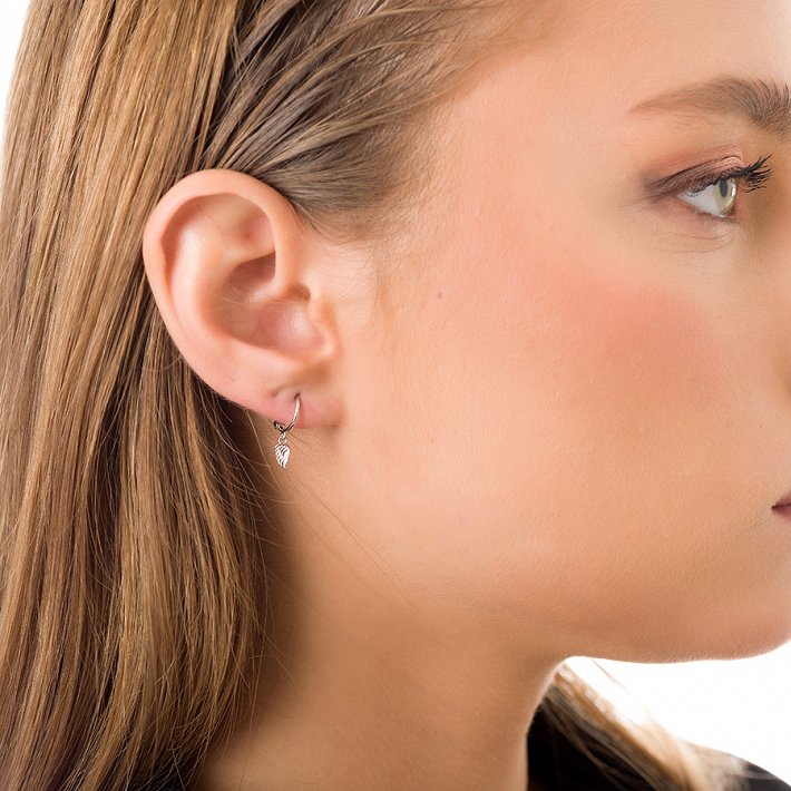 Oxzen κρικάκια ασημένια με κρεμαστό φτερό για δεύτερη τρύπα