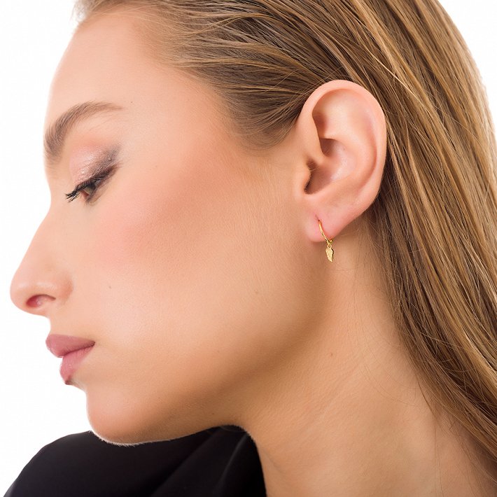 Oxzen κρικάκια ασημένια με κρεμαστό φτερό για δεύτερη τρύπα