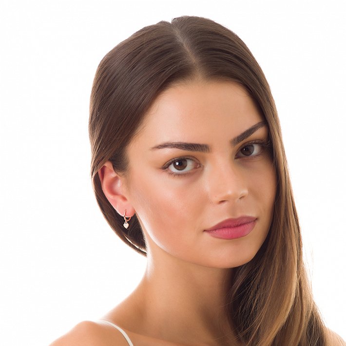 Oxzen σκουλαρίκια κρικάκια μικρά ασημένια με κρεμαστή καρδιά ζιργκόν