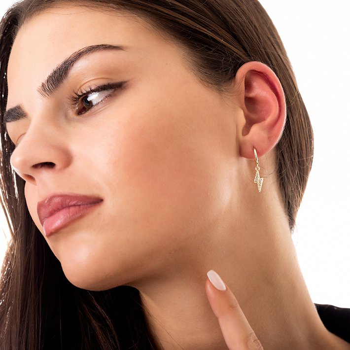 Oxzen σκουλαρίκια κρικάκια μικρά ασημένια κρεμαστός κεραυνός με ζιργκόν