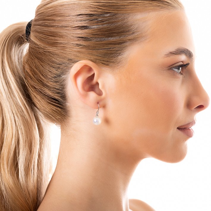 Oxzen σκουλαρίκια κρεμαστά ασημένια πέρλα Majorica