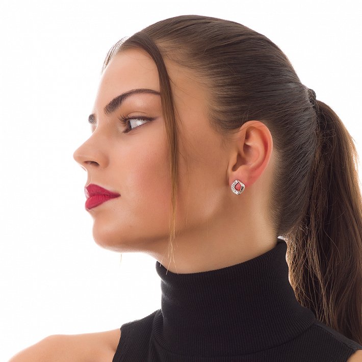 Oxzen σκουλαρίκια καρφωτά ασημένια με μπαγιέτες ζιργκόν