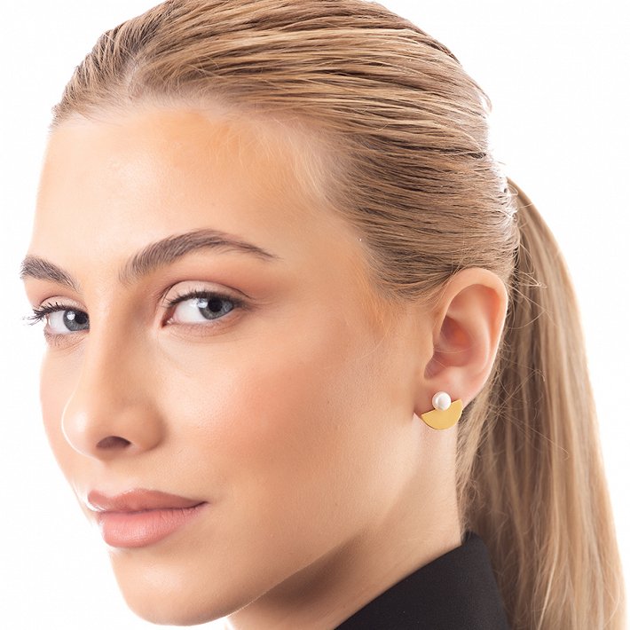 Oxzen σκουλαρίκια καρφωτά ασημένια χειροποίητα με πέρλα Majorica