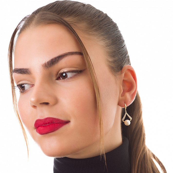 Oxzen σκουλαρίκια κρεμαστά ασημένια πέρλα Majorica και ζιργκόν