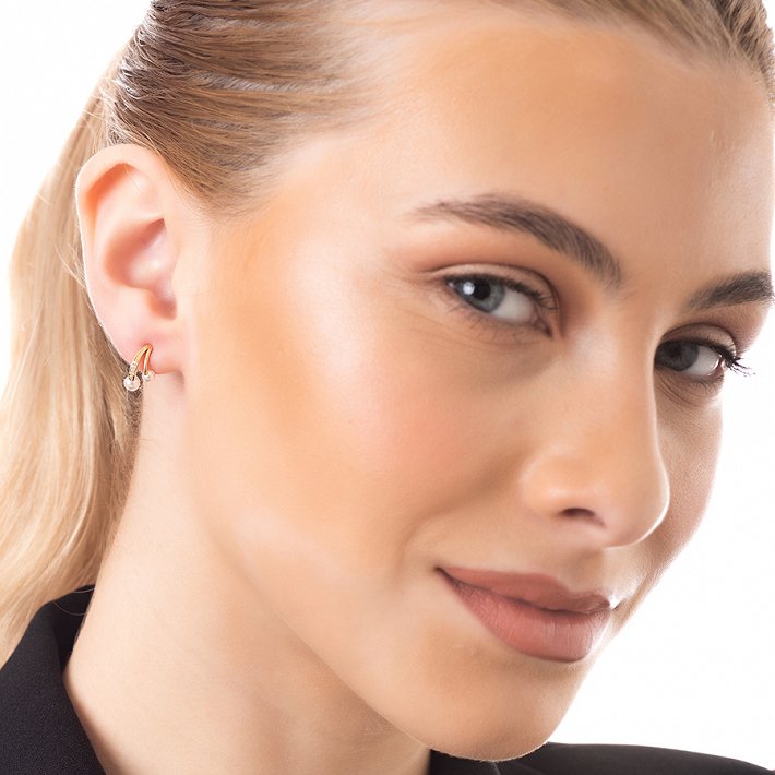 Oxzen σκουλαρίκια κρίκοι ασημένιοι με πέρλες