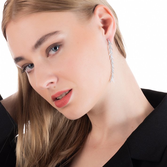 Oxzen σκουλαρίκια κρεμαστά ασημένια πολύ μακρύ με micro ζιργκόν