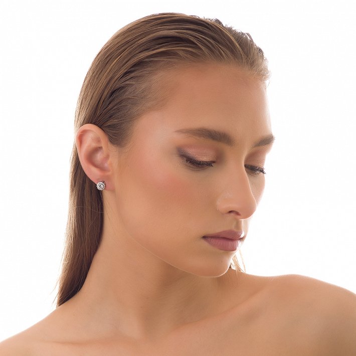 Oxzen σκουλαρίκια κρικάκια μικρά ασημένια με λευκό ζιργκόν