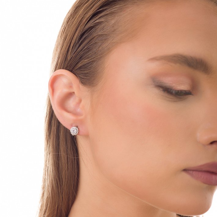 Oxzen σκουλαρίκια κρικάκια μικρά ασημένια με λευκό ζιργκόν