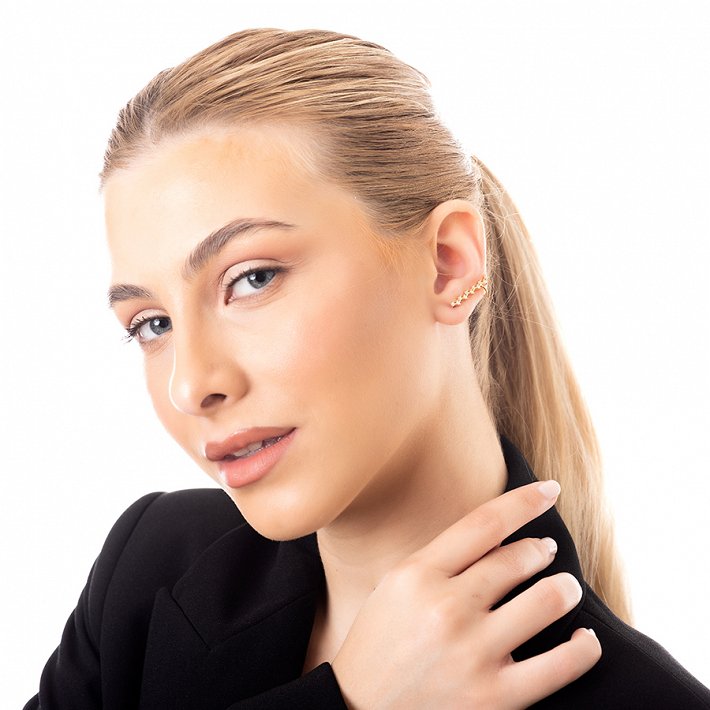 Oxzen σκουλαρίκι ασημένιο ear climber με λευκά ζιργκόν