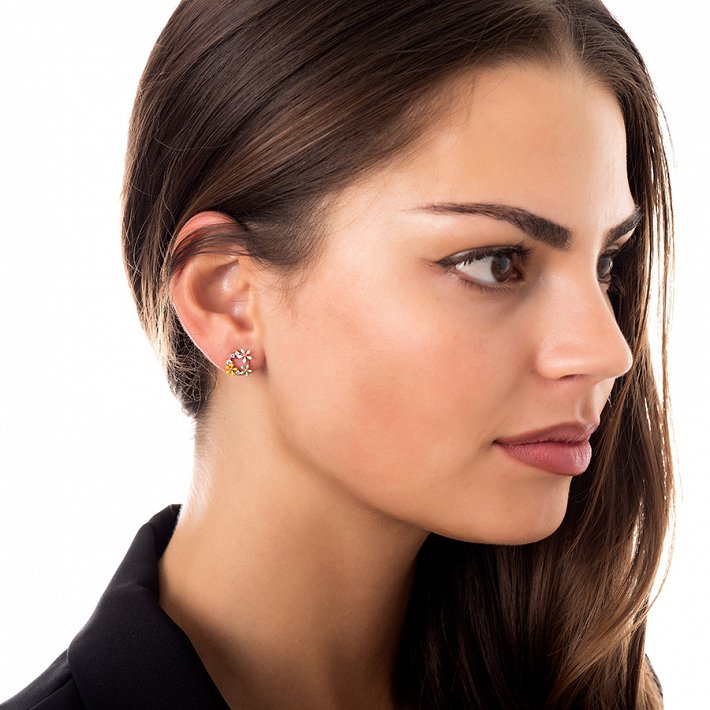 Oxzen σκουλαρίκια καρφωτά ασημένια επιχρυσωμένα στεφανάκι με λουλούδια