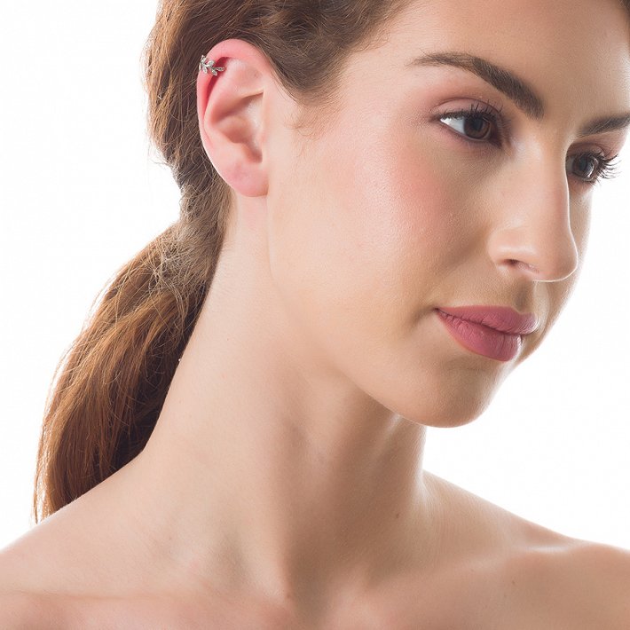 Oxzen σκουλαρίκι ασημένιο Ear Cuff με λευκά ζιργκόν