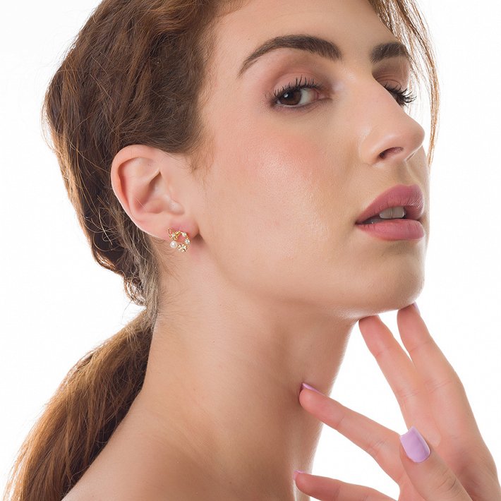 Oxzen σκουλαρίκια καρφωτά ασημένια με πέρλες και λευκά ζιργκόν