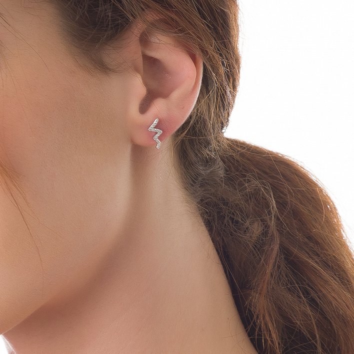 Oxzen σκουλαρίκια καρφωτά ασημένια φίδι με λευκά ζιργκόν