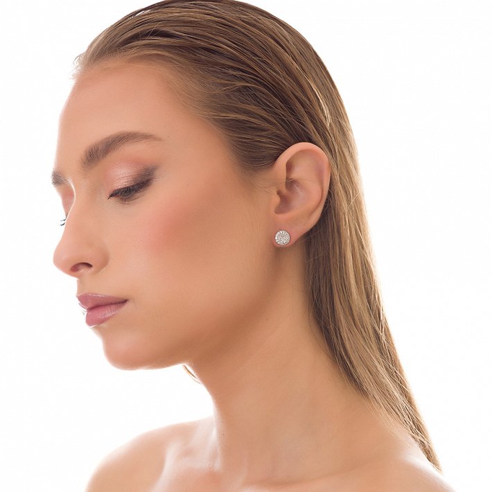 Oxzen σκουλαρίκια καρφωτά ασημένια με λευκά ζιργκόν