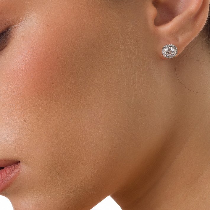 Oxzen σκουλαρίκια καρφωτά ασημένια με λευκά ζιργκόν