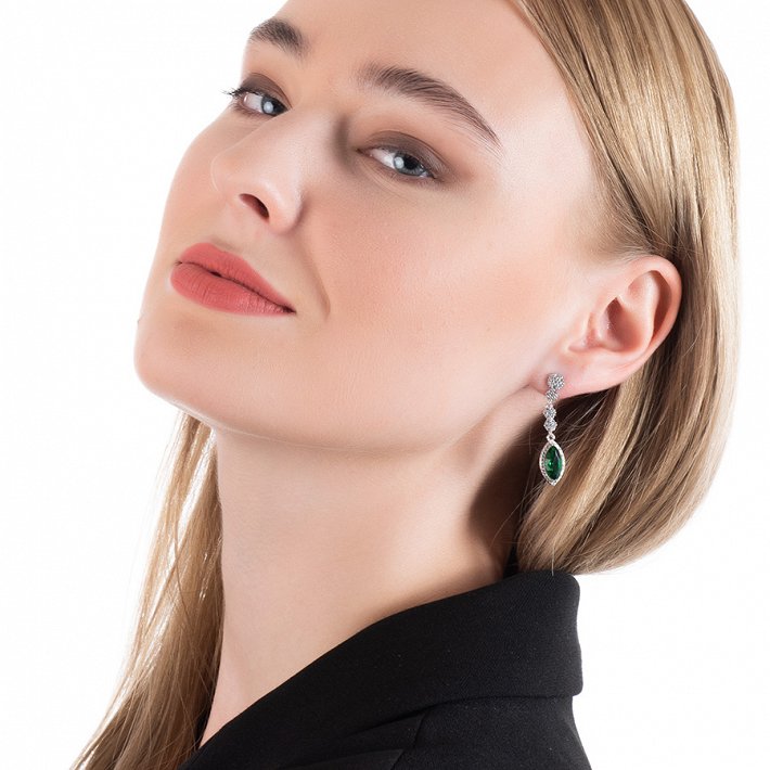 Oxzen σκουλαρίκια κρεμαστά ασημένια μακρύ με ζιργκόν