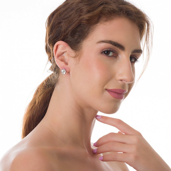 Oxzen σκουλαρίκια καρφωτά ασημένια λουλούδι με οπάλιο