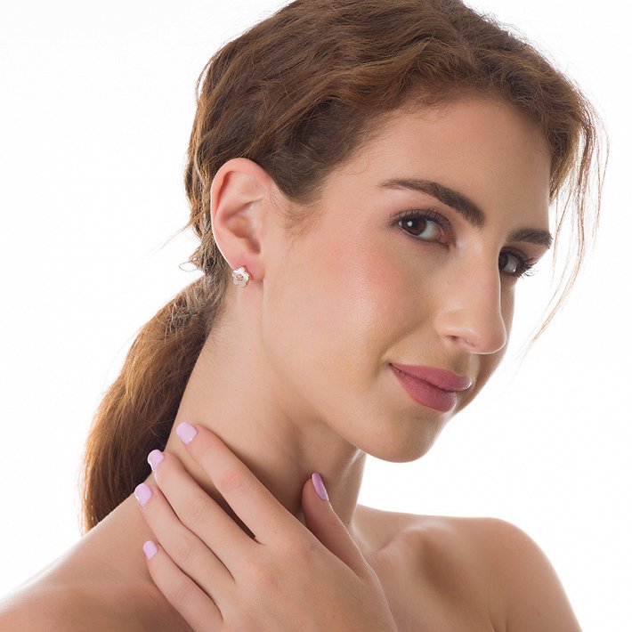 Oxzen σκουλαρίκια καρφωτά ασημένια λουλούδι με οπάλιο